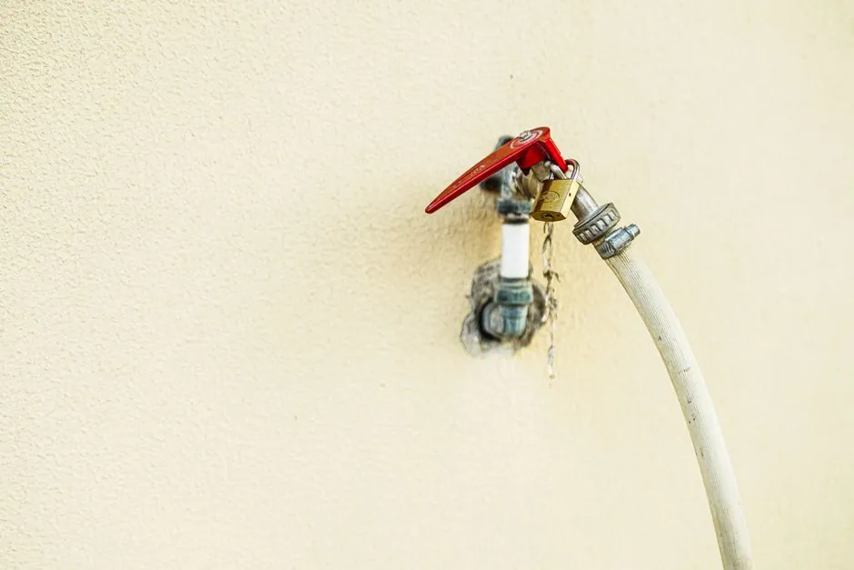 Leaking outdoor hose bib faucet on house exterior